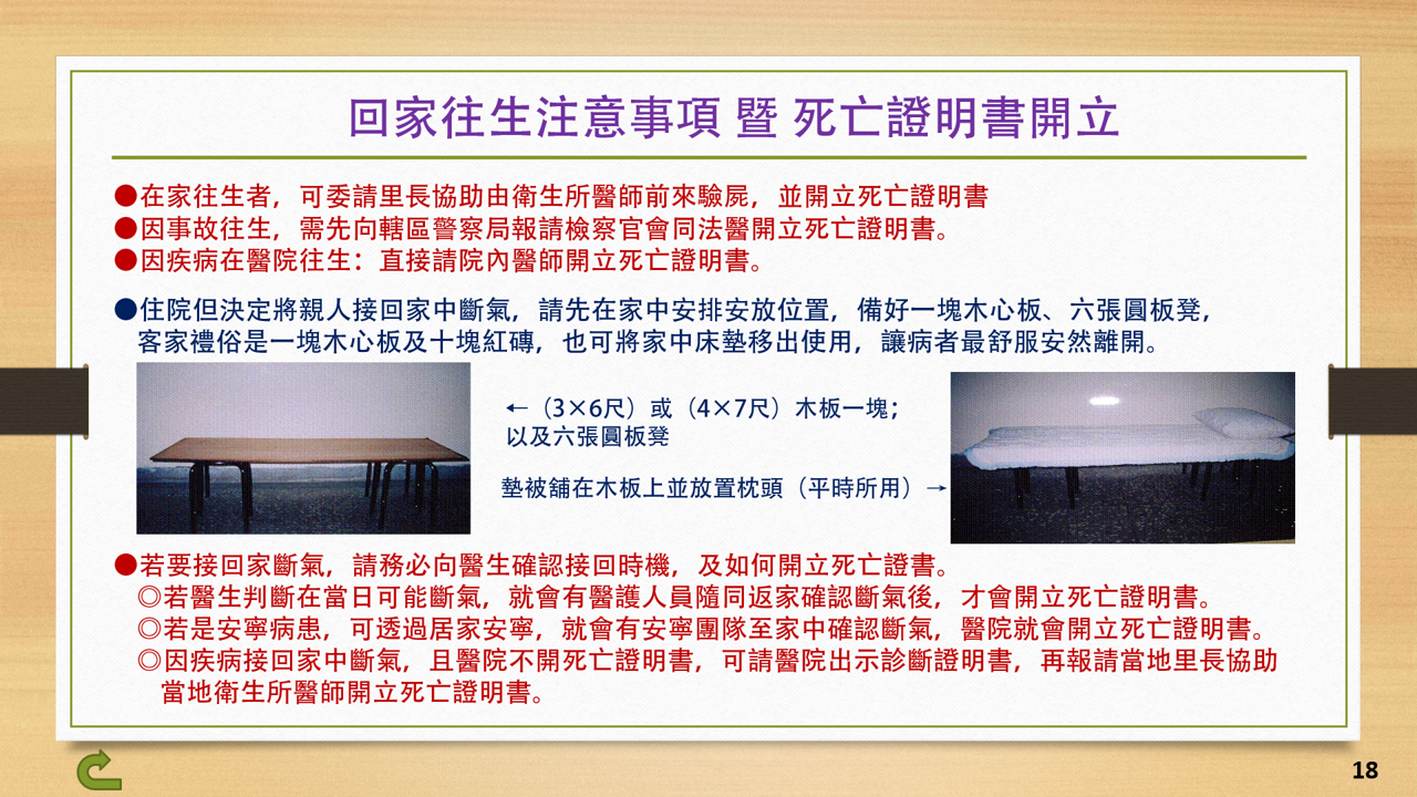 18回家往生注意事項 暨 死亡證明書開立